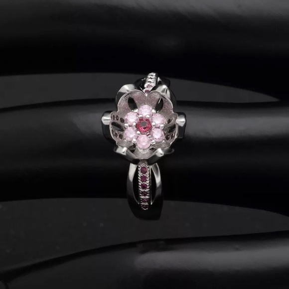 Romantic Pink CZ Sterling Silver Lotus Flower Ring - Picture 2 of 5